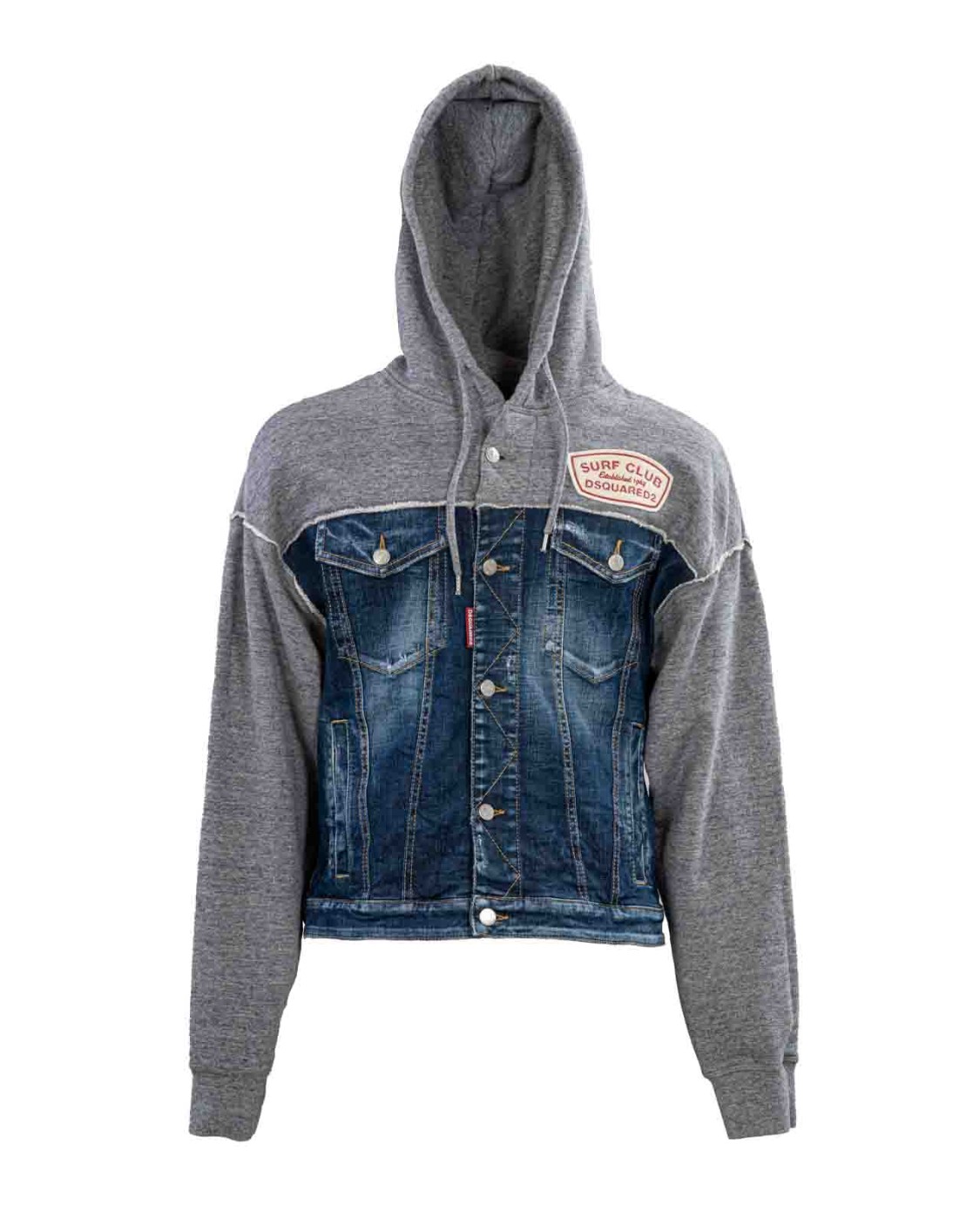 shop DSQUARED2 Sales Giacchetto: Dsquared2 denim jacket.
Cappuccio.
Maniche lunghe.
Due tasche a filetto.
Taschine a toppa con pattina.
Dettagli in felpa di cotone.
Toppa logata.
Composizione: 100% Cotone.
Fabbricato in Italia.. S74HG0158 STJ392-961 number 4913709